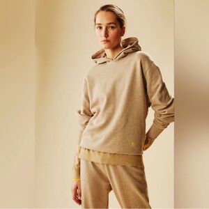 Tory Sport by Tory Burch Tan Fleece Hoodie Sweatshirt Size Small